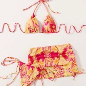 3 pack Abstract Fluid Pattern Triangle Bikini Swimsuit